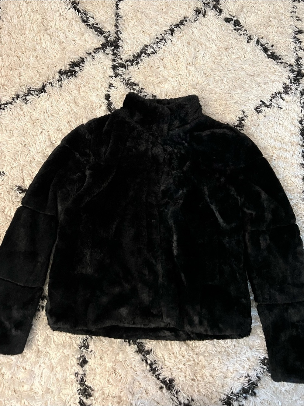 Ambiance Black Faux Fur Coat with Plush Collar